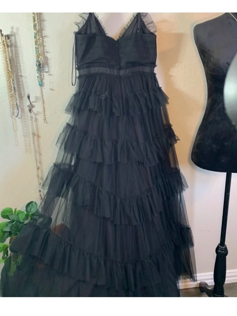 Betsy & Adam Black Tiered Ruffle Tulle Maxi Dress - Picture 3 of 6